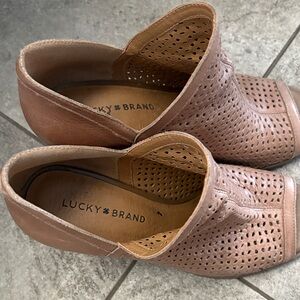 Lucky Brand Perforated Leather Slide Mules - Brown